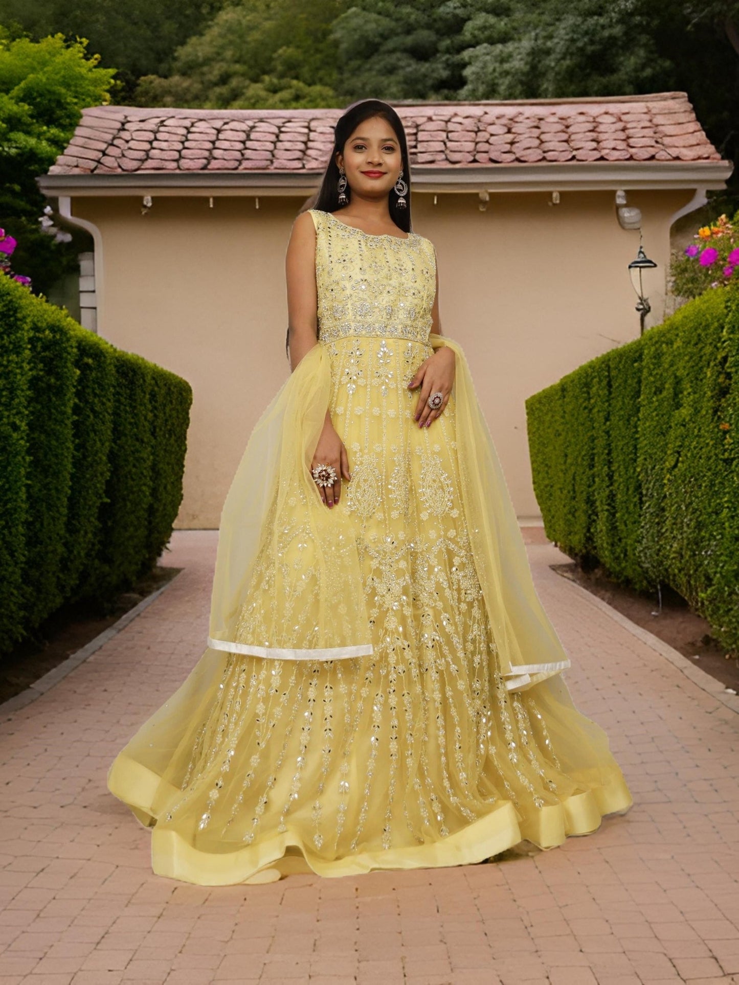 Net Fabric Gown with Pearl & Embroidery by Shreekama - UrbanNest Co