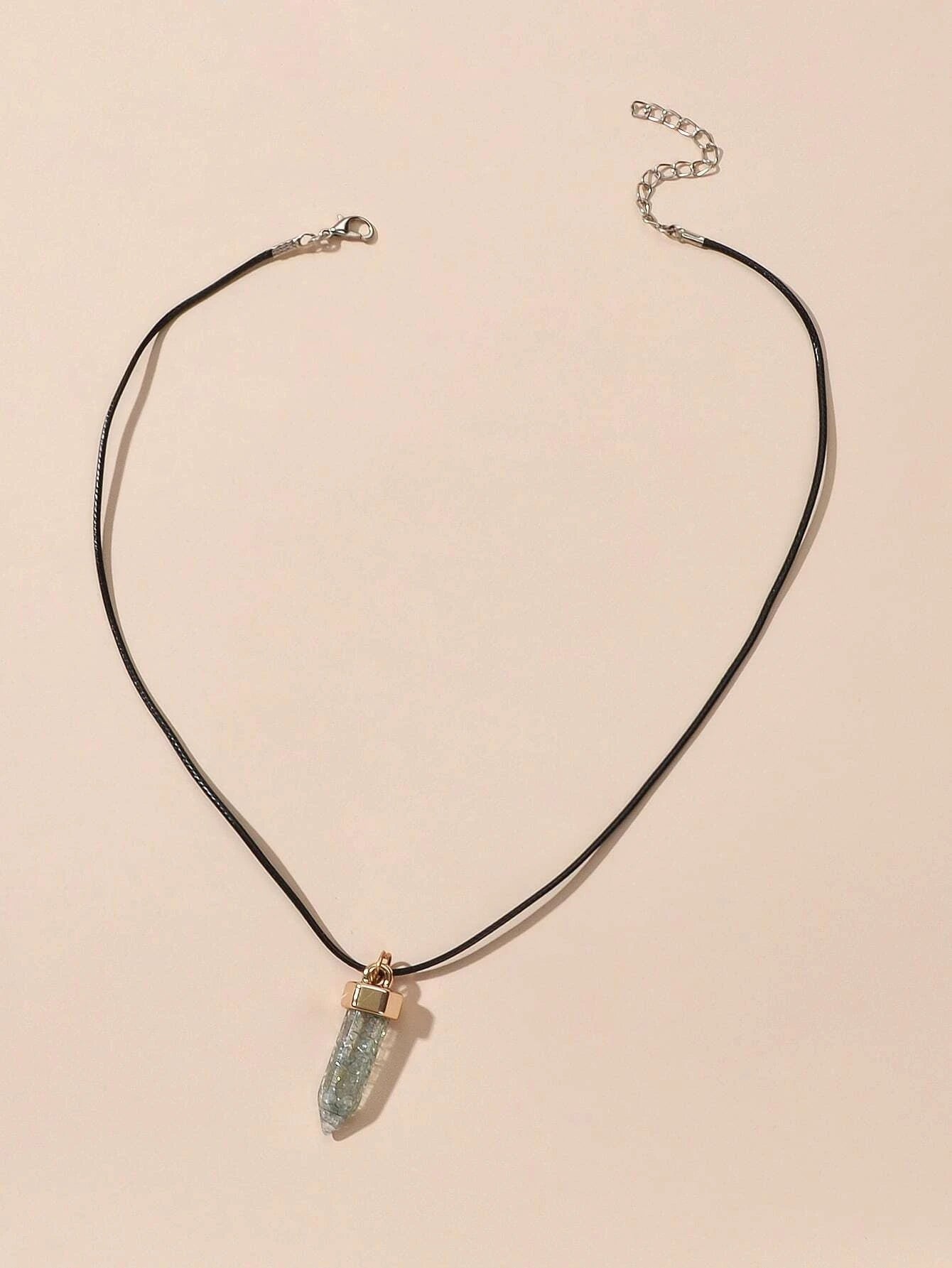 Boho Jewelry Black Leather Rope Colorful Bullet Shape Textured Pendant Necklace - UrbanNest Co