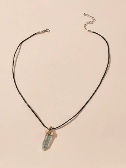 Boho Jewelry Black Leather Rope Colorful Bullet Shape Textured Pendant Necklace - UrbanNest Co