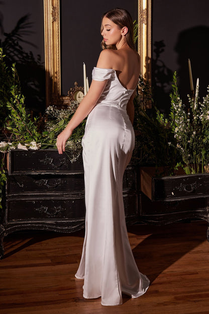Satin Off The Shoulder Corset Off White Gown - UrbanNest Co