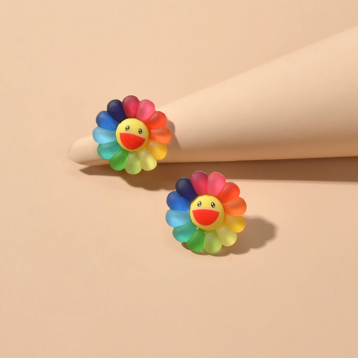 Cute Colourful Flower Acrylic Smile Face Stud Earrings Girlfriend Lover Y2k Gift - UrbanNest Co