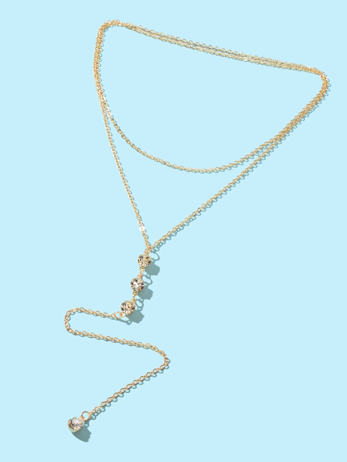 Trendy Double layer Gold Silver Chain Rhinestone Y Style Long Pendant Necklace - UrbanNest Co