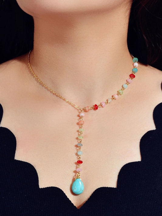 Boho Chic Handmade Colorful Beads Turquoise Water Drop Pendant Necklace Collar - UrbanNest Co