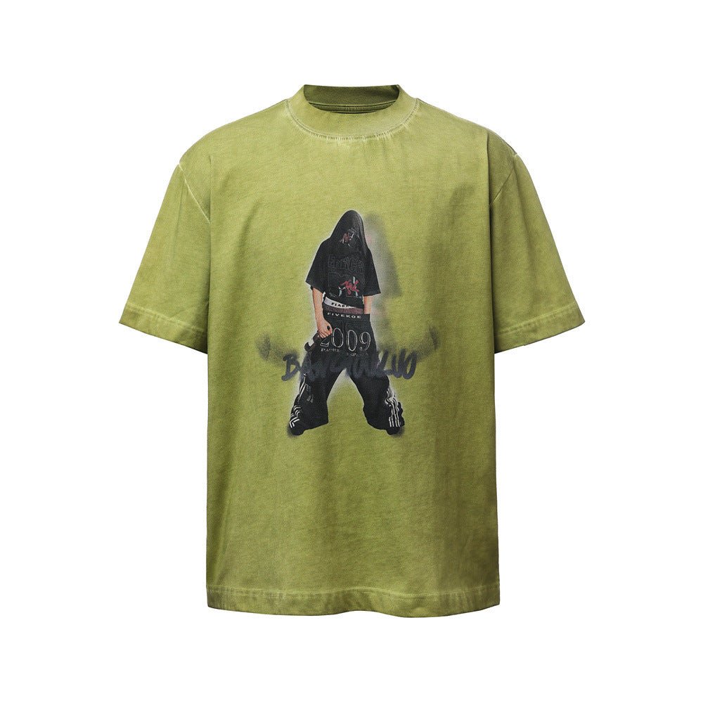 Rock and roll character print, worn and dirty short sleeves - UrbanNest Co