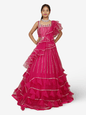 Magenta Pink Flare Gown Stone with Mirror Work for Women by Shreekama - UrbanNest Co