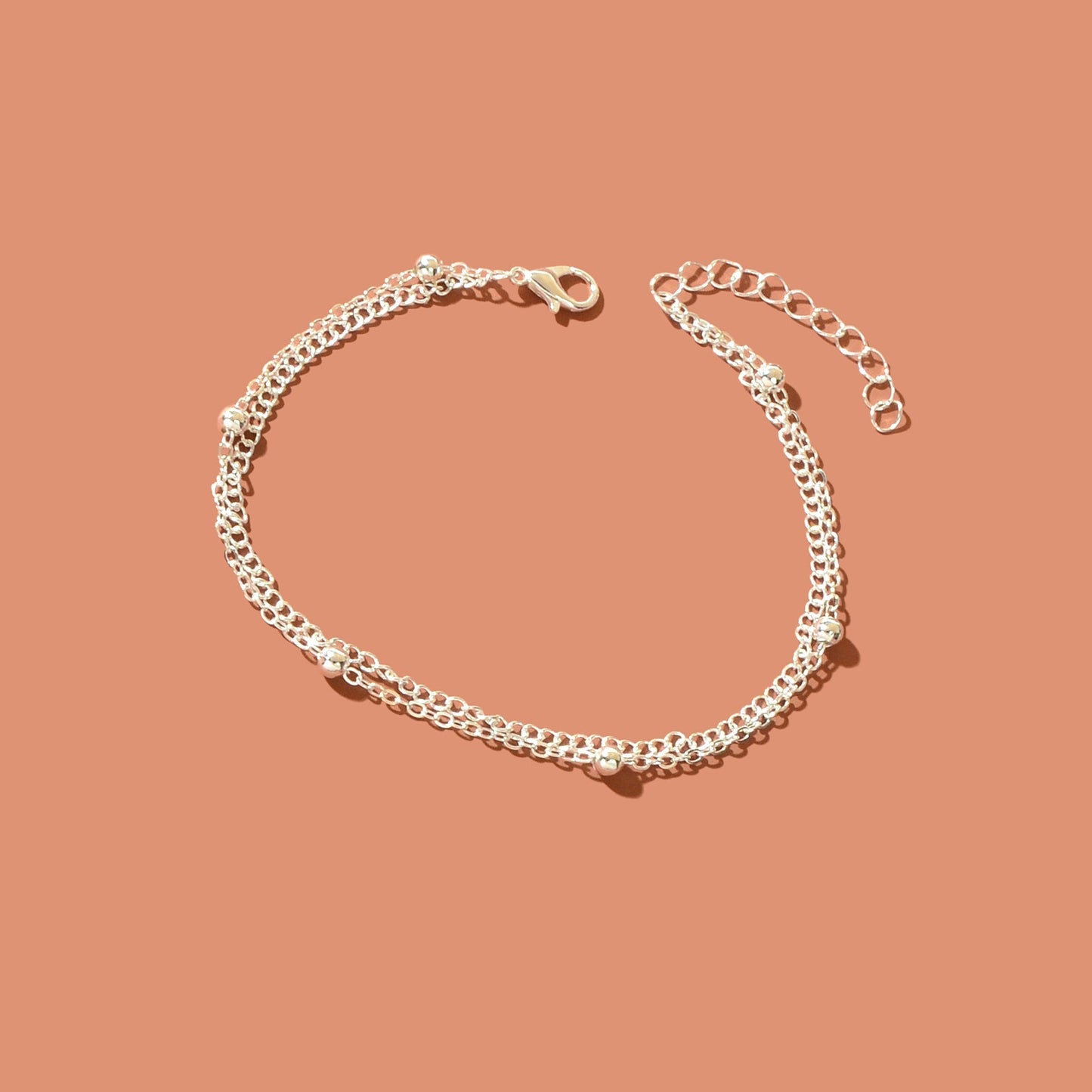 Beach Double layer Silver Bead Chain Anklet Bracelet Chic Dainty Foot Jewellery - UrbanNest Co