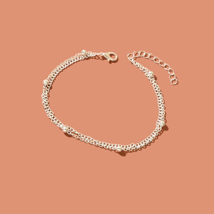 Beach Double layer Silver Bead Chain Anklet Bracelet Chic Dainty Foot Jewellery - UrbanNest Co