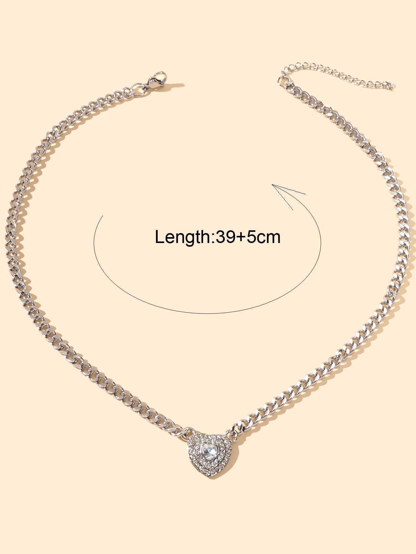Textured Jewellery Silver Chain Full Rhinestone Heart Pendant Necklace Jewellery - UrbanNest Co