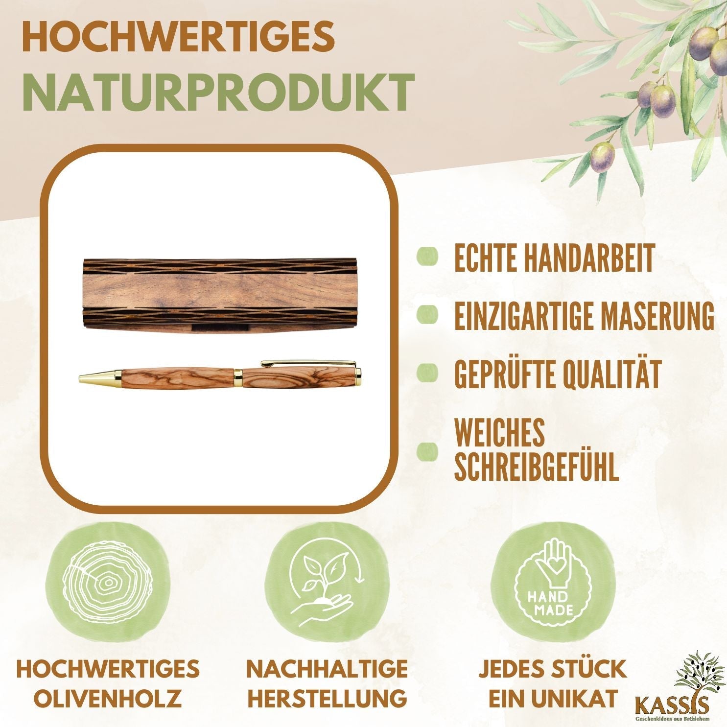 Kugelschreiber aus Olivenholz in Holzschachtel | Edles Schreibset als Geschenk für Büro, Geburtstag & Abschluss - UrbanNest Co