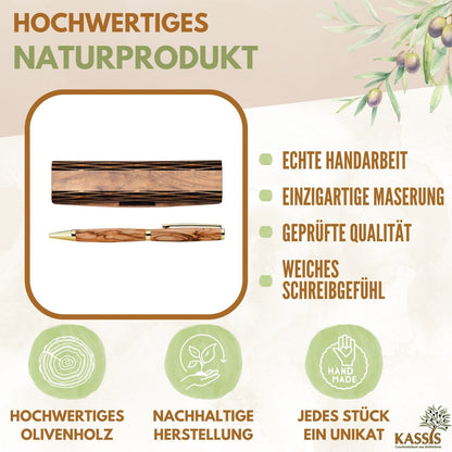 Kugelschreiber aus Olivenholz in Holzschachtel | Edles Schreibset als Geschenk für Büro, Geburtstag & Abschluss - UrbanNest Co