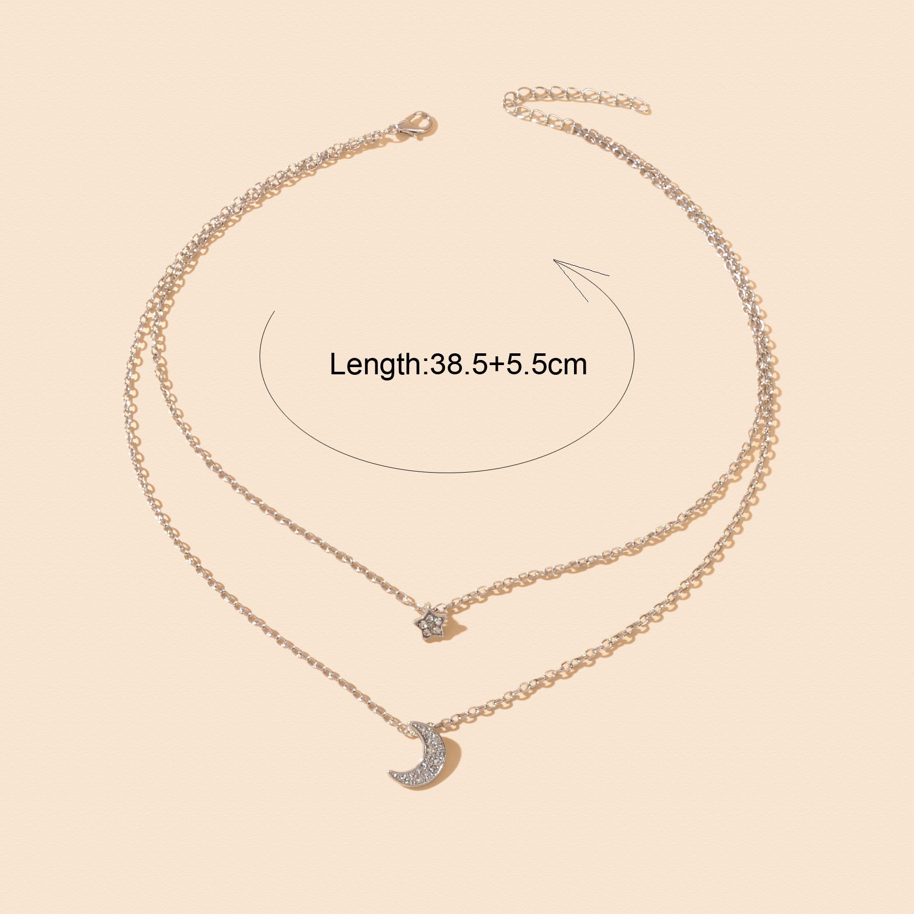 Dainty Silvery Layered Chain Rhinestone Decor Moon Star Pendant Necklace Women Daily Dating Birthday Gift Jewelry - UrbanNest Co