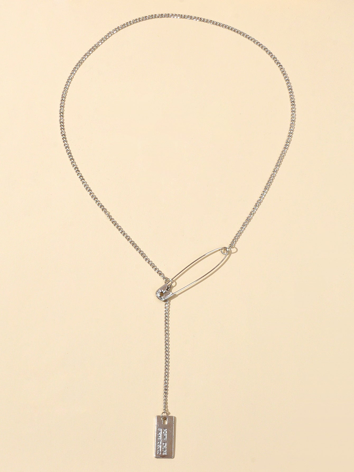 Punk Hip Hop Goth Style Gold Silver Chain Pin Square Pendant Y Lariat Necklace - UrbanNest Co