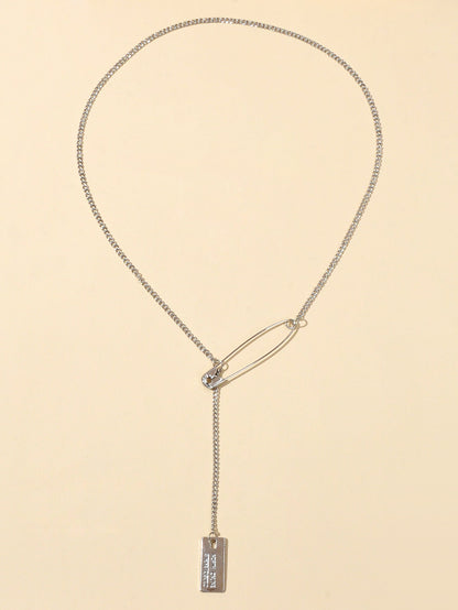 Punk Hip Hop Goth Style Gold Silver Chain Pin Square Pendant Y Lariat Necklace - UrbanNest Co