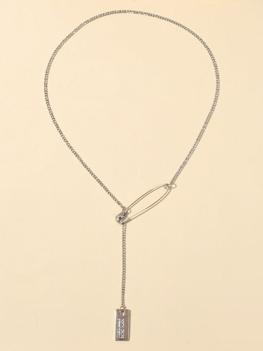 Punk Hip Hop Goth Style Gold Silver Chain Pin Square Pendant Y Lariat Necklace - UrbanNest Co