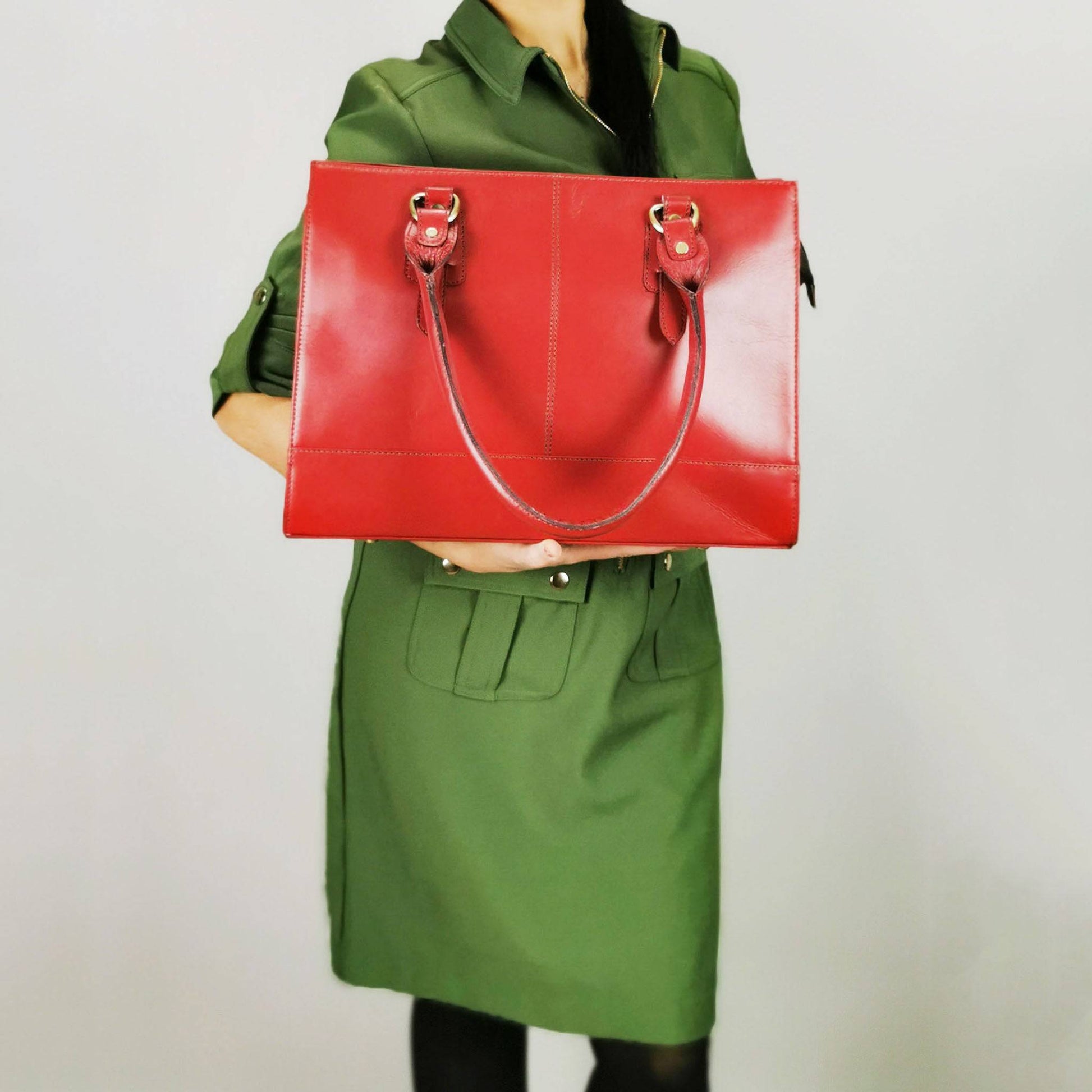The Signature 17" Leather Laptop Bag, Red - UrbanNest Co
