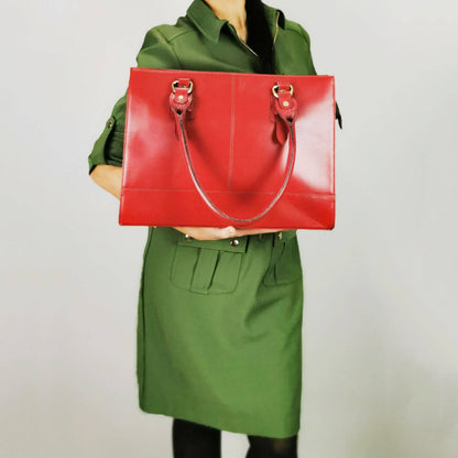 The Signature 17" Leather Laptop Bag, Red - UrbanNest Co
