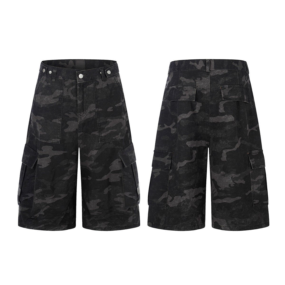 Jia Yiku 2026 American High Street camouflage workwear denim capri Pants RO Trendy Loose wide - leg midpants - UrbanNest Co