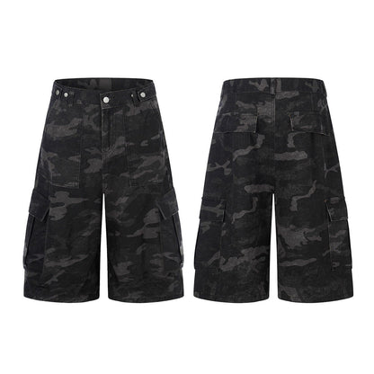 Jia Yiku 2026 American High Street camouflage workwear denim capri Pants RO Trendy Loose wide - leg midpants - UrbanNest Co