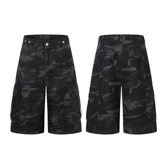 Jia Yiku 2026 American High Street camouflage workwear denim capri Pants RO Trendy Loose wide - leg midpants - UrbanNest Co