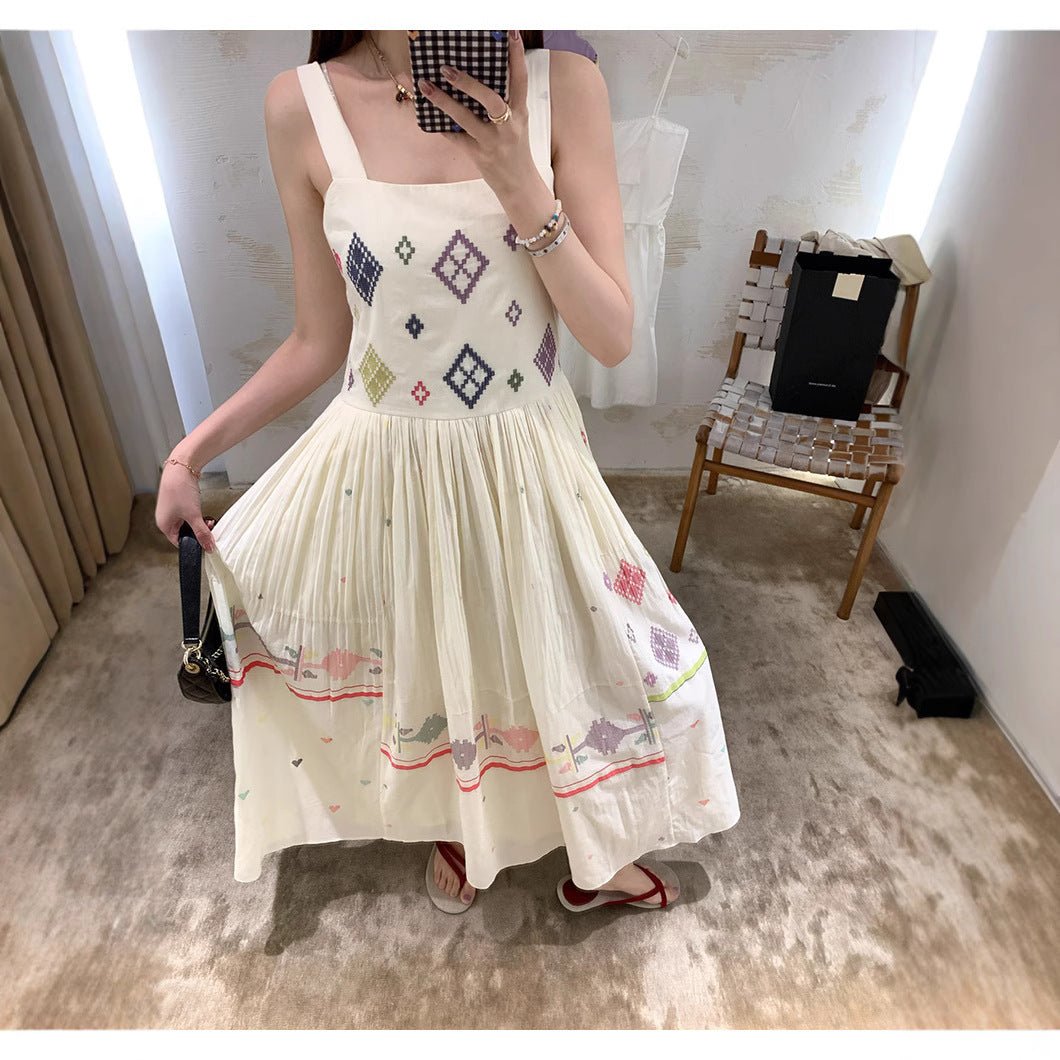 Chic High - count Tencel Cotton Dress withStitch Embroidery Detailing - UrbanNest Co