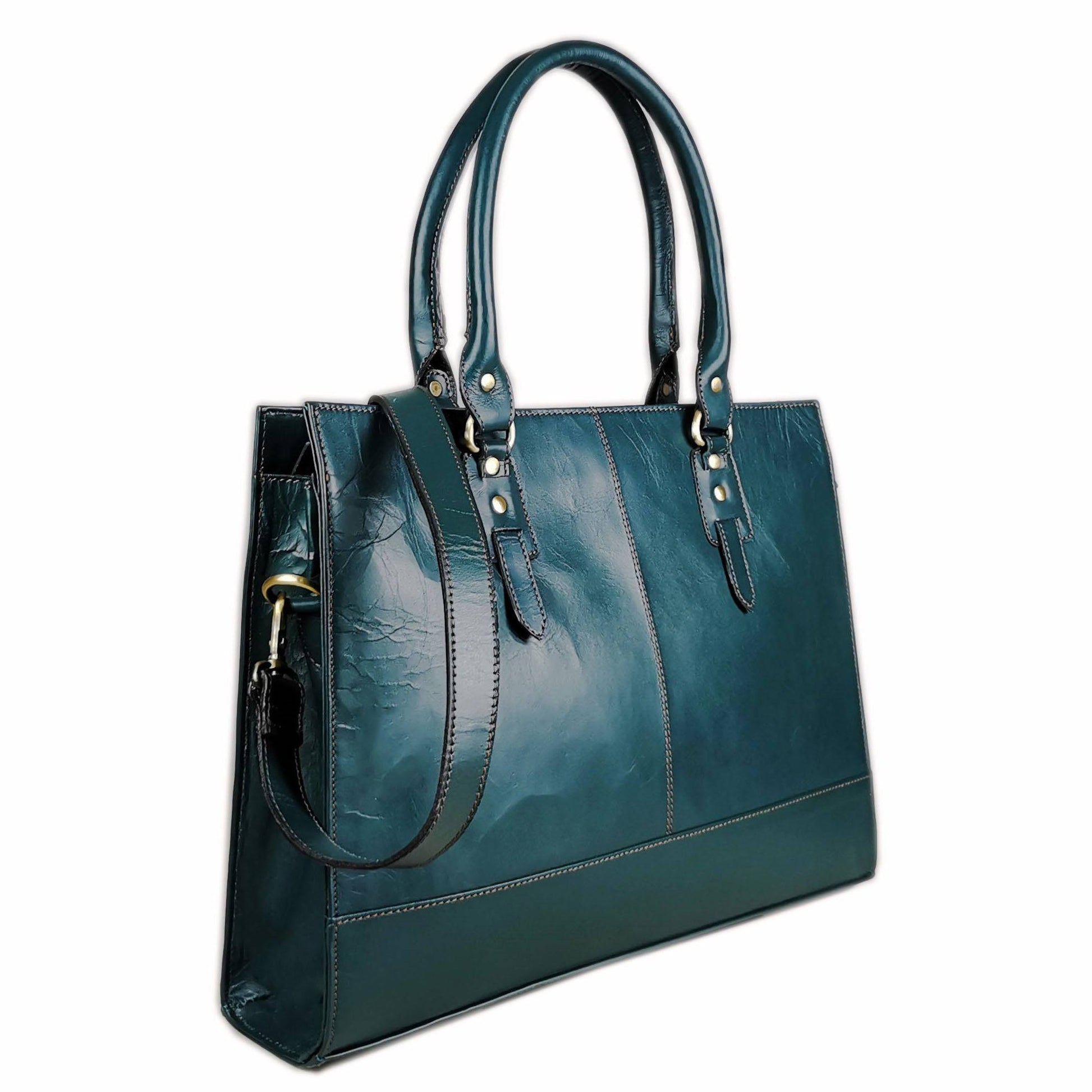The Signature 17" Leather Laptop Bag, Bottle Green - UrbanNest Co
