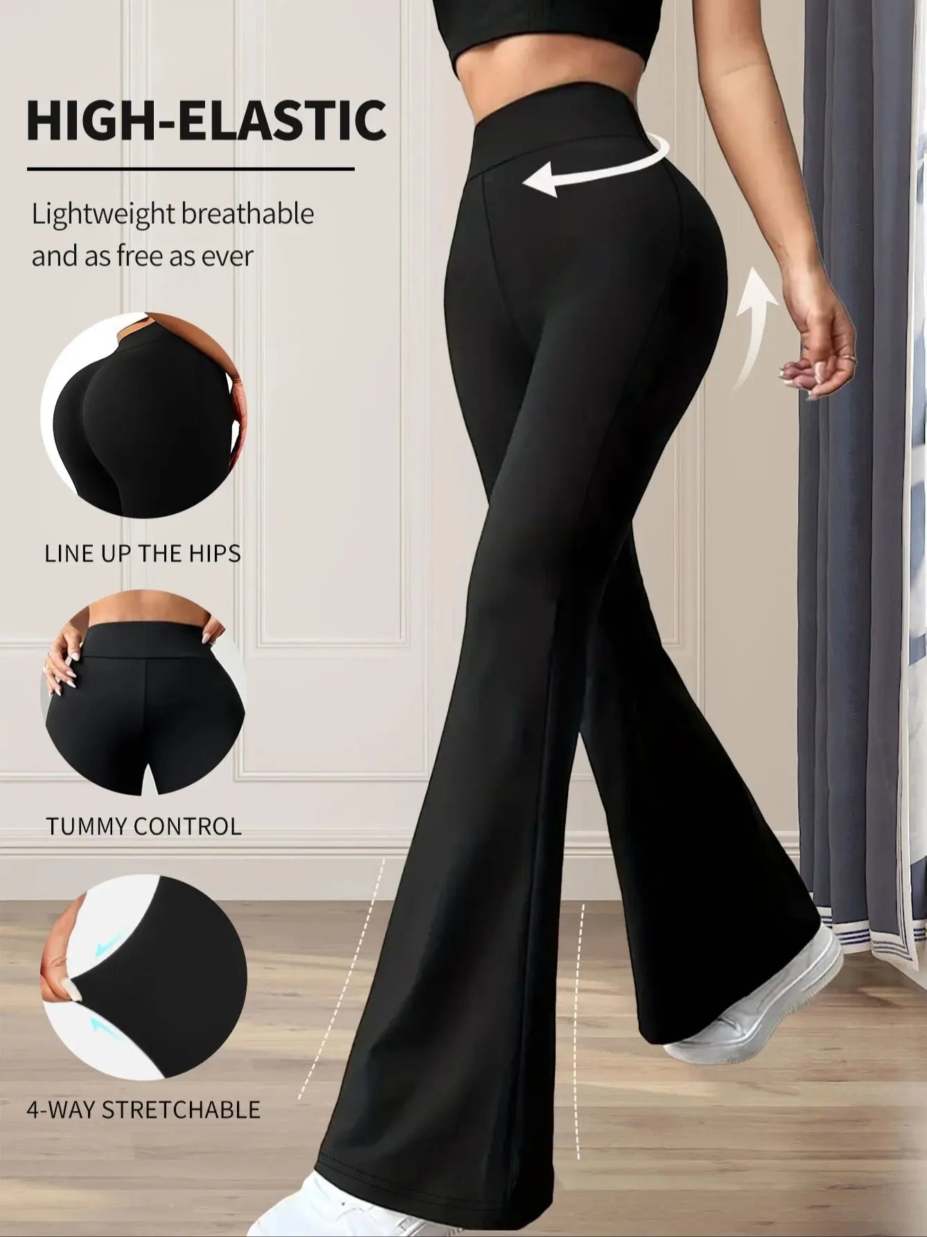 Women's spring and summer high waisted tight fitting flared pants, slim leg long black pants, thin wide leg pants for slim women - UrbanNest Co