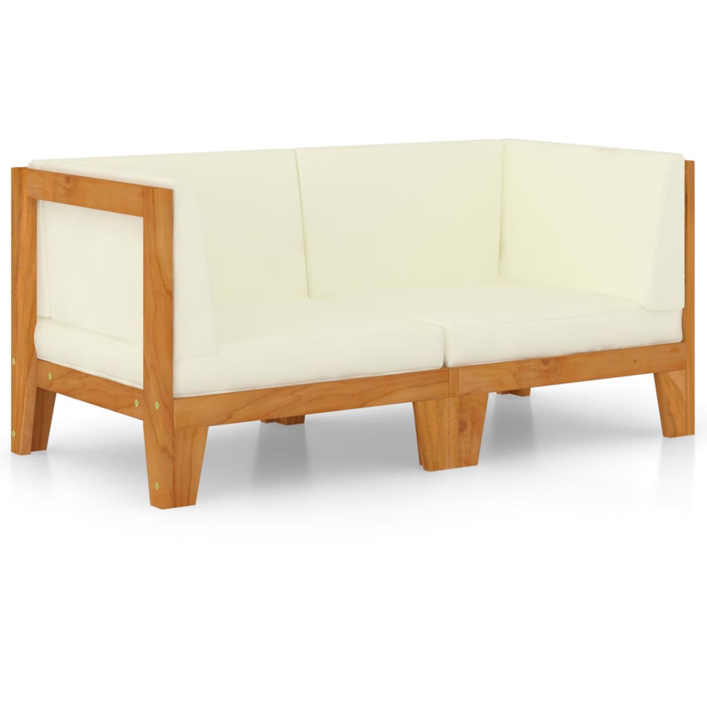 NNEVL 2 - Seater Sofa with Cream White Cushions Solid Acacia Wood - UrbanNest Co