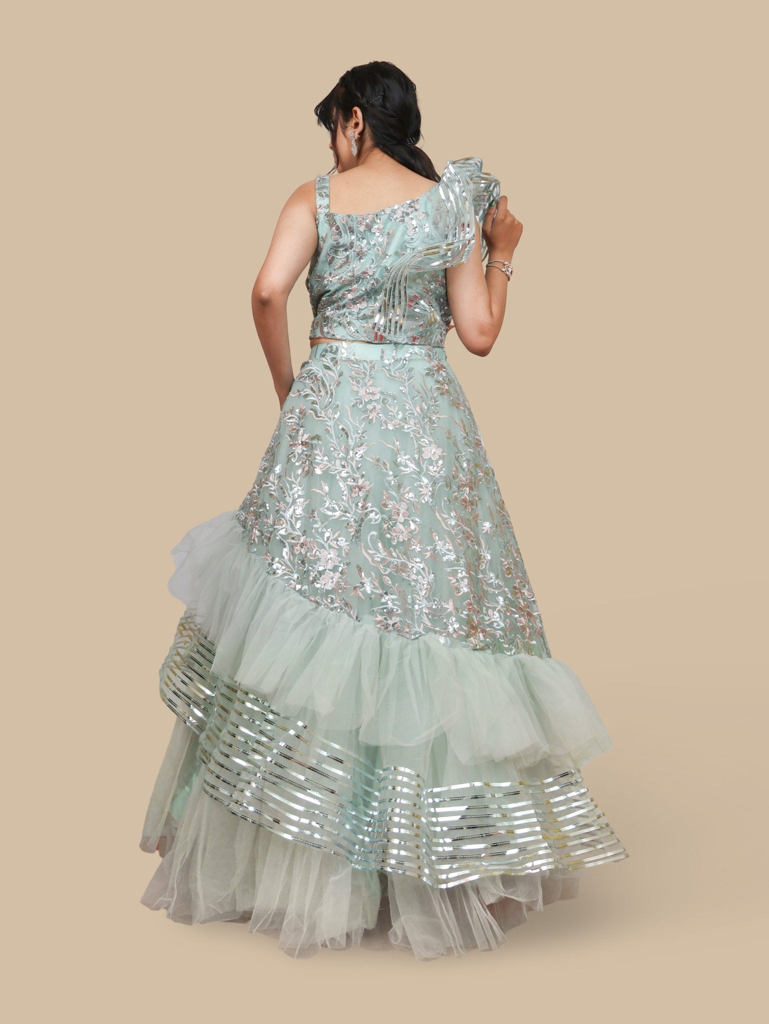 Sequins & Embroidered Lehenga Choli Set - UrbanNest Co