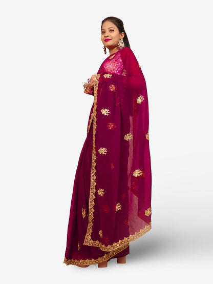 Designer Saree with Kundan & Zari Thread Work by Shreekama - UrbanNest Co