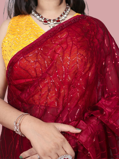 Designer Saree with Heavy Sequin & Stone Work by Shreekama - UrbanNest Co