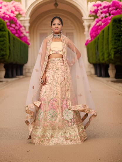 Semi - Stitched Lehenga with Soft Net Fabric & Zari Thread Work by Shreekama - UrbanNest Co