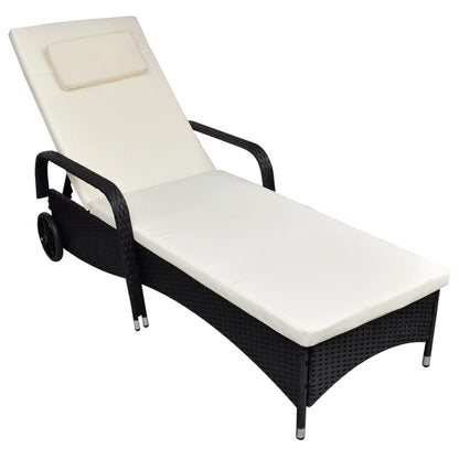 NNEVL Sun Lounger with Cushion & Wheels Poly Rattan Black - UrbanNest Co