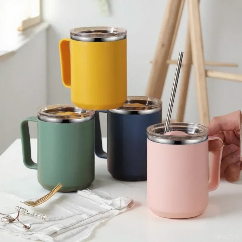 Stainless Steel Insulated Coffee Mug – 450 ml (Double - Wall Vacuum, Handle & Lid) - UrbanNest Co