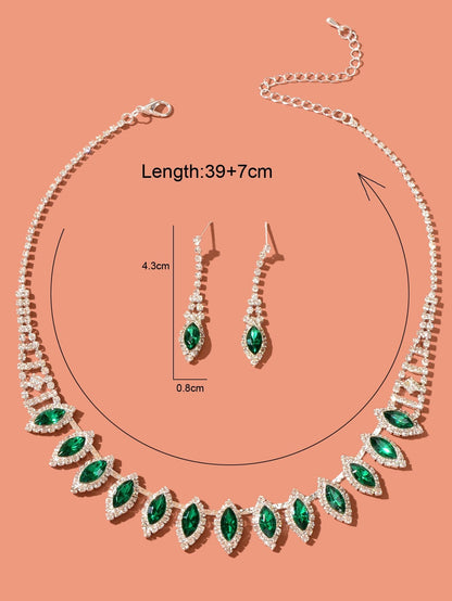 Luxurious Jewellery Set Green Imitation Gemstone Collar Necklace Dangle Earrings - UrbanNest Co
