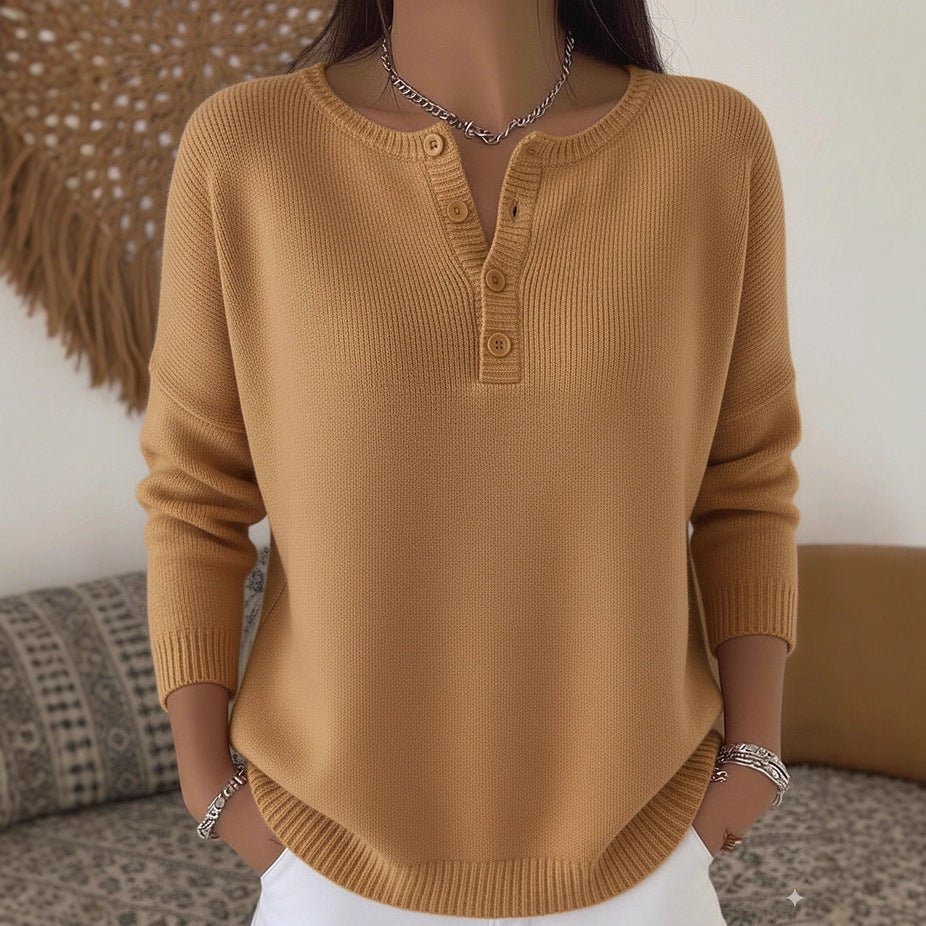 Woolen button V - neck women's sweater - UrbanNest Co