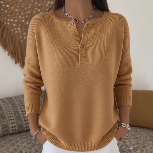 Woolen button V - neck women's sweater - UrbanNest Co