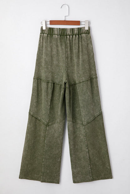 Mineral Wash Patchwork Tiered Wide Leg Pants - UrbanNest Co