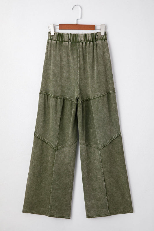 Mineral Wash Patchwork Tiered Wide Leg Pants - UrbanNest Co