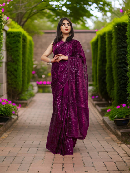 Designer Saree with Heavy Sequin & Stone Work by Shreekama - UrbanNest Co