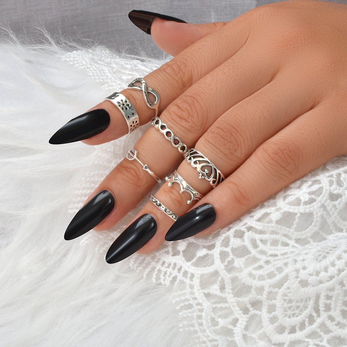 7 pcsTribal Ethnic Crown Arrow Infinity Midi Finger Knuckle Multiple Rings set - UrbanNest Co