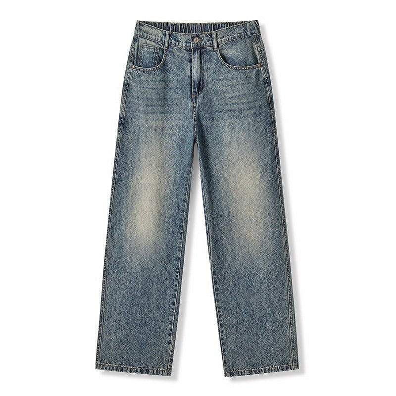 Washed Denim Pants Men Loose Straight Fit Half Elastic Simple Long Trousers - UrbanNest Co