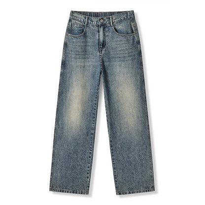 Washed Denim Pants Men Loose Straight Fit Half Elastic Simple Long Trousers - UrbanNest Co