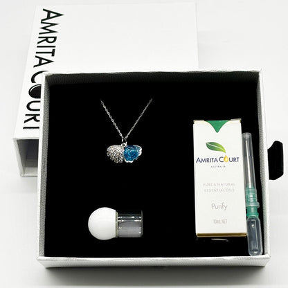 Diamond Shell Aroma Necklace - Aqua | Energy & Healing | Diffuse on the go | Sterling Silver Chain - UrbanNest Co