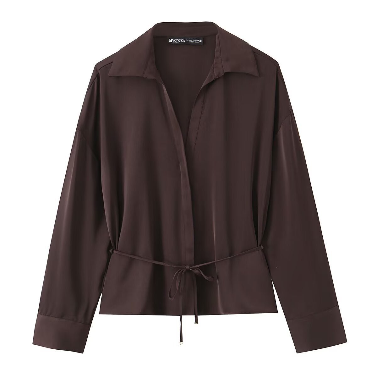 Three color satin thin waistband shirt with belt - UrbanNest Co