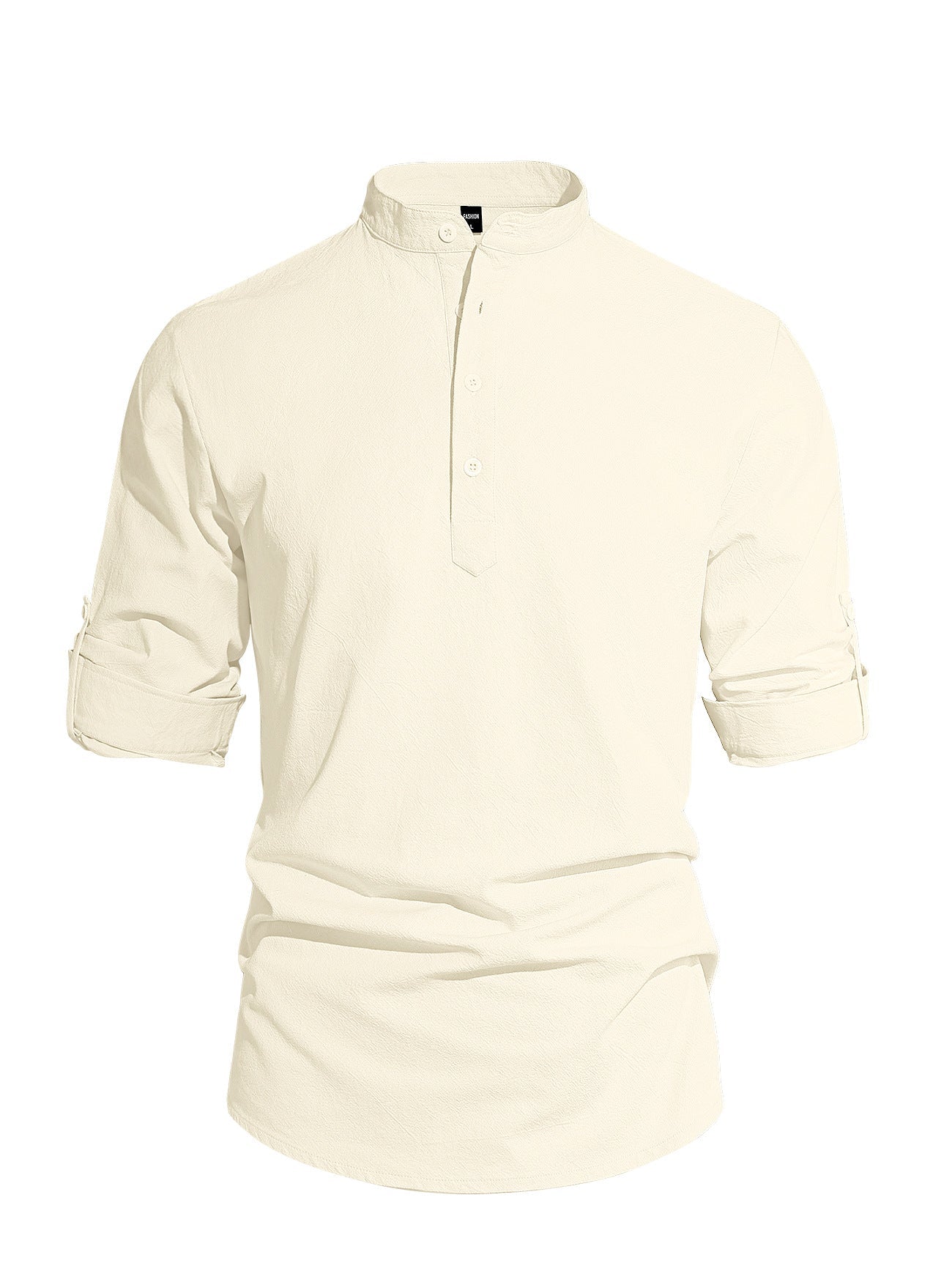 Men's Cotton Linen Henley Collar Solid Color Lightweight Long Sleeve Button - Down Shirt - UrbanNest Co