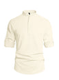 Men's Cotton Linen Henley Collar Solid Color Lightweight Long Sleeve Button - Down Shirt - UrbanNest Co