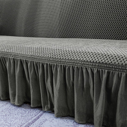 SOGA 2 - Seater Grey Sofa Cover with Ruffled Skirt Couch Protector High Stretch Lounge Slipcover Home Decor - UrbanNest Co
