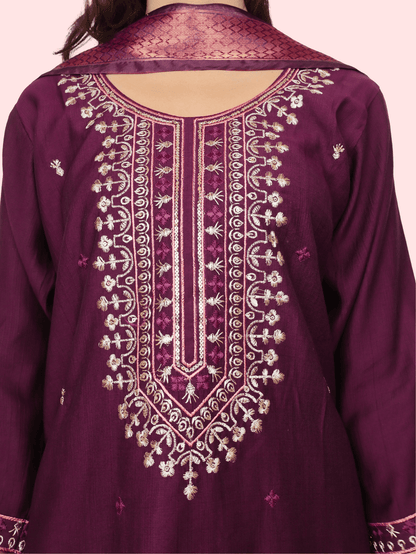 Rayon - Cotton Embroidered Straight Kurti with Pant and Dupatta - UrbanNest Co