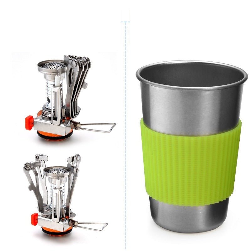 Camping Cookware Mess Kit with Mini Stove,Lightweight Pot Tank Bracket - UrbanNest Co