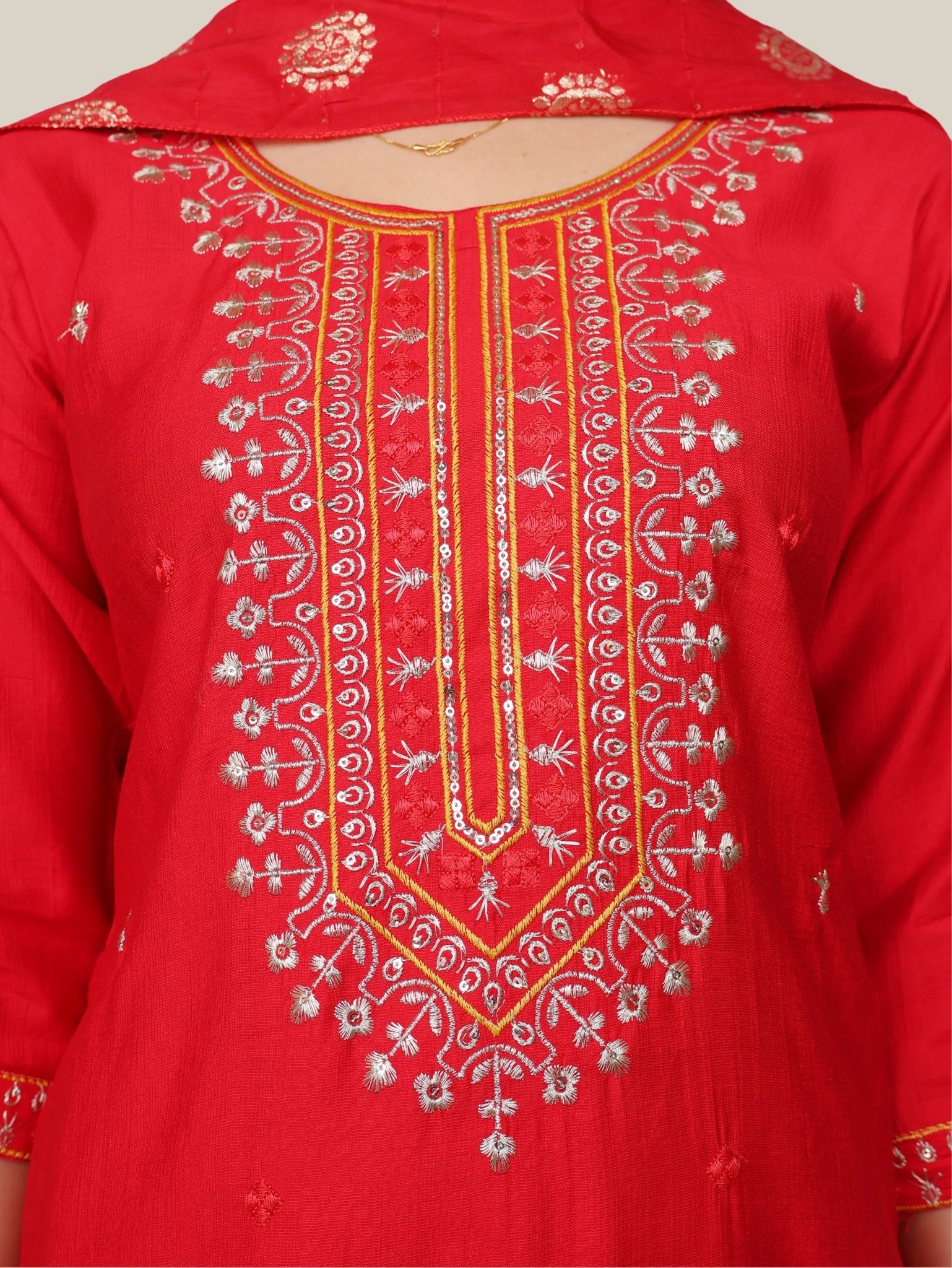 Rayon - Cotton Embroidered Straight Kurti Set with Pant and Dupatta - UrbanNest Co